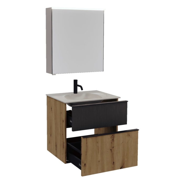 burgbad Fiumo 2.0 Badmöbelset 62 cm mit Waschtisch mit Unterschrank mit Griff G0200 und Spiegelschrank