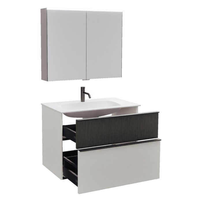 burgbad Fiumo 2.0 Badmöbelset 82 cm mit Waschtisch mit Unterschrank mit Griff G0200 und Spiegelschrank