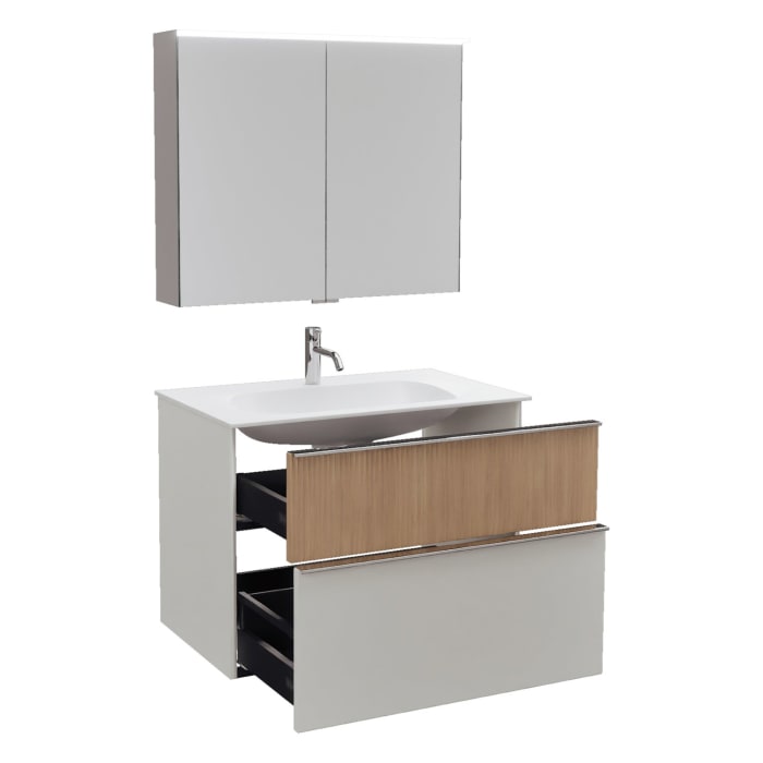 burgbad Fiumo 2.0 Badmöbelset 82 cm mit Waschtisch mit Unterschrank mit Griff G0146 und Spiegelschrank