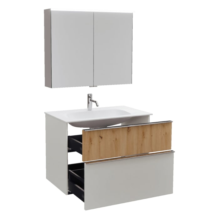 burgbad Fiumo 2.0 Badmöbelset 82 cm mit Waschtisch mit Unterschrank mit Griff G0146 und Spiegelschrank