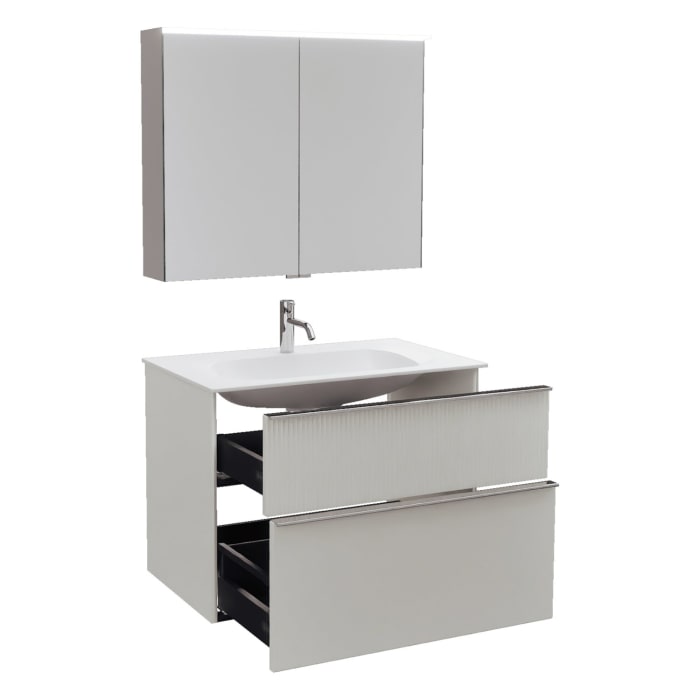 burgbad Fiumo 2.0 Badmöbelset 82 cm mit Waschtisch mit Unterschrank mit Griff G0146 und Spiegelschrank