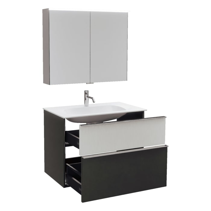 burgbad Fiumo 2.0 Badmöbelset 82 cm mit Waschtisch mit Unterschrank mit Griff G0146 und Spiegelschrank