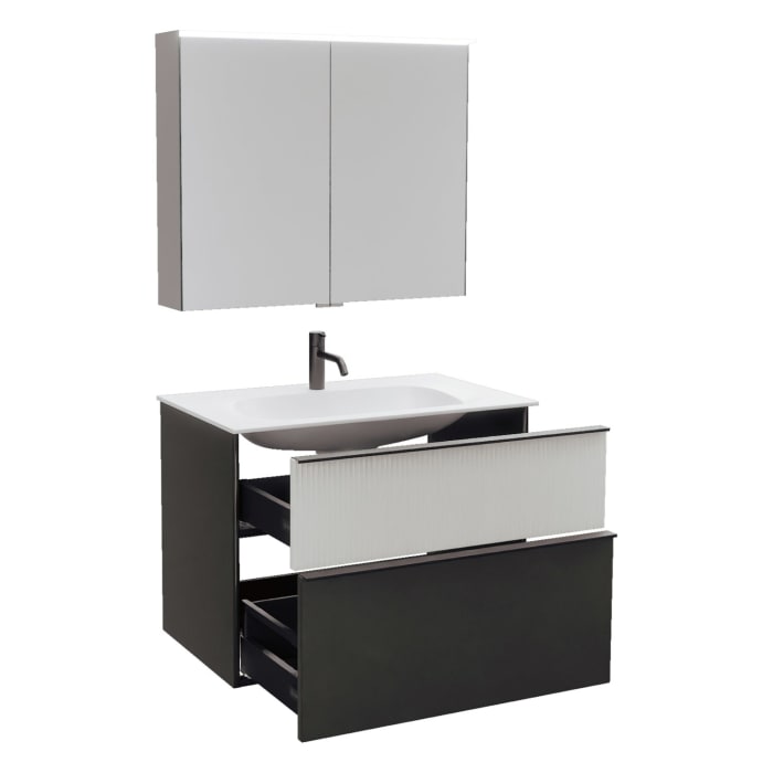 burgbad Fiumo 2.0 Badmöbelset 82 cm mit Waschtisch mit Unterschrank mit Griff G0200 und Spiegelschrank