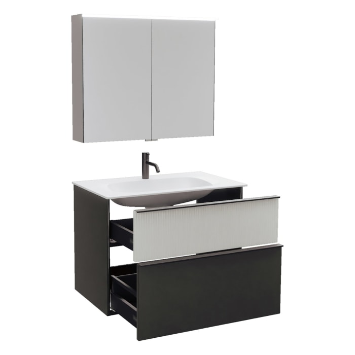 burgbad Fiumo 2.0 Badmöbelset 82 cm mit Waschtisch mit Unterschrank mit Griff G0200 und Spiegelschrank