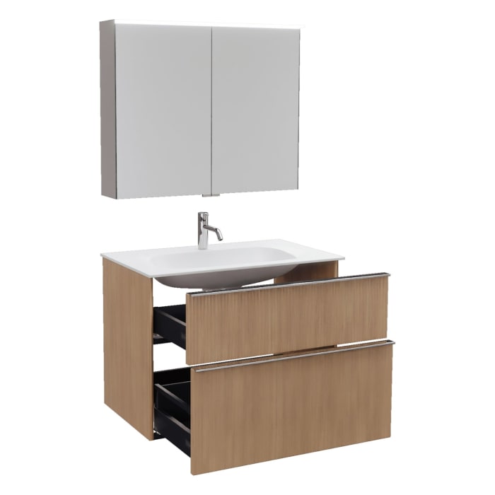 burgbad Fiumo 2.0 Badmöbelset 82 cm mit Waschtisch mit Unterschrank mit Griff G0146 und Spiegelschrank