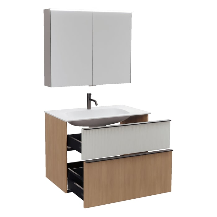 burgbad Fiumo 2.0 Badmöbelset 82 cm mit Waschtisch mit Unterschrank mit Griff G0200 und Spiegelschrank