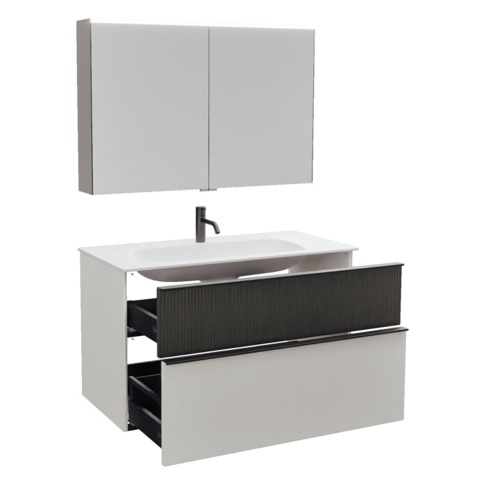 burgbad Fiumo 2.0 Badmöbelset 102 cm mit Waschtisch mit Unterschrank mit Griff G0200 und Spiegelschrank