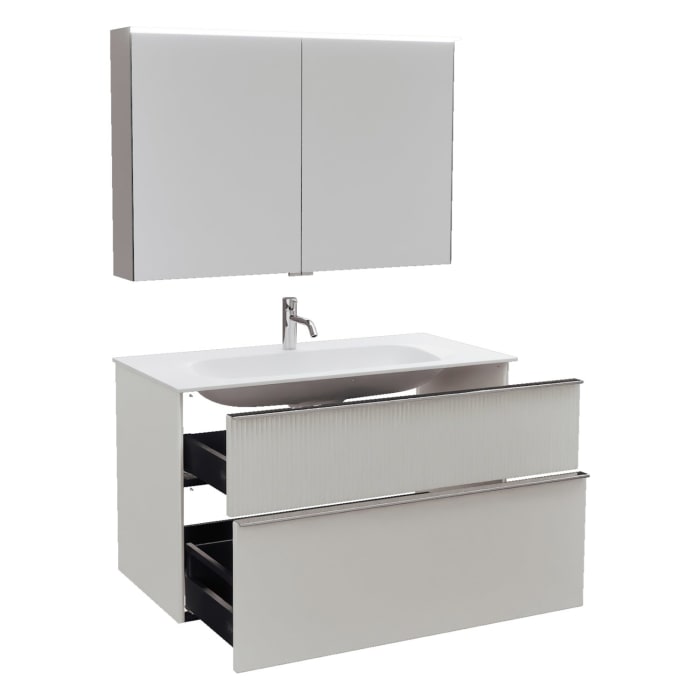 burgbad Fiumo 2.0 Badmöbelset 102 cm mit Waschtisch mit Unterschrank mit Griff G0146 und Spiegelschrank