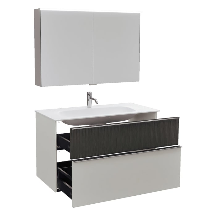 burgbad Fiumo 2.0 Badmöbelset 102 cm mit Waschtisch mit Unterschrank mit Griff G0146 und Spiegelschrank