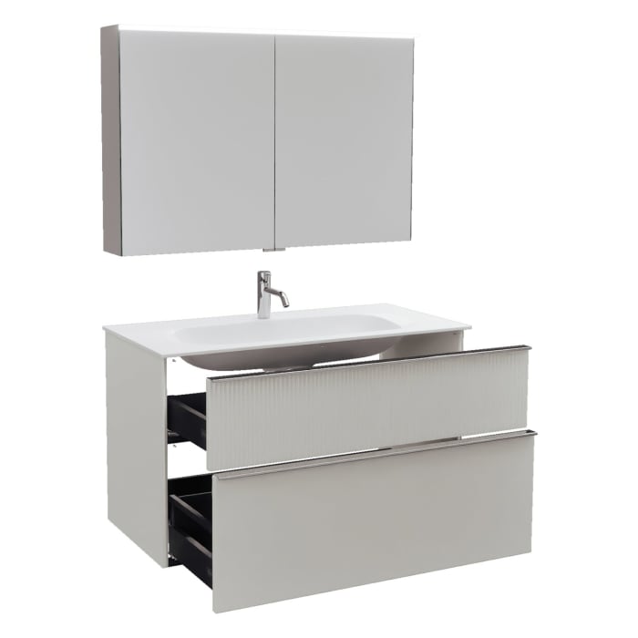 burgbad Fiumo 2.0 Badmöbelset 102 cm mit Waschtisch mit Unterschrank mit Griff G0146 und Spiegelschrank