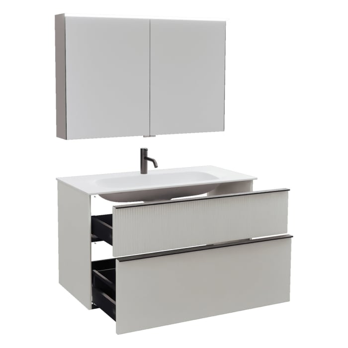 burgbad Fiumo 2.0 Badmöbelset 102 cm mit Waschtisch mit Unterschrank mit Griff G0200 und Spiegelschrank