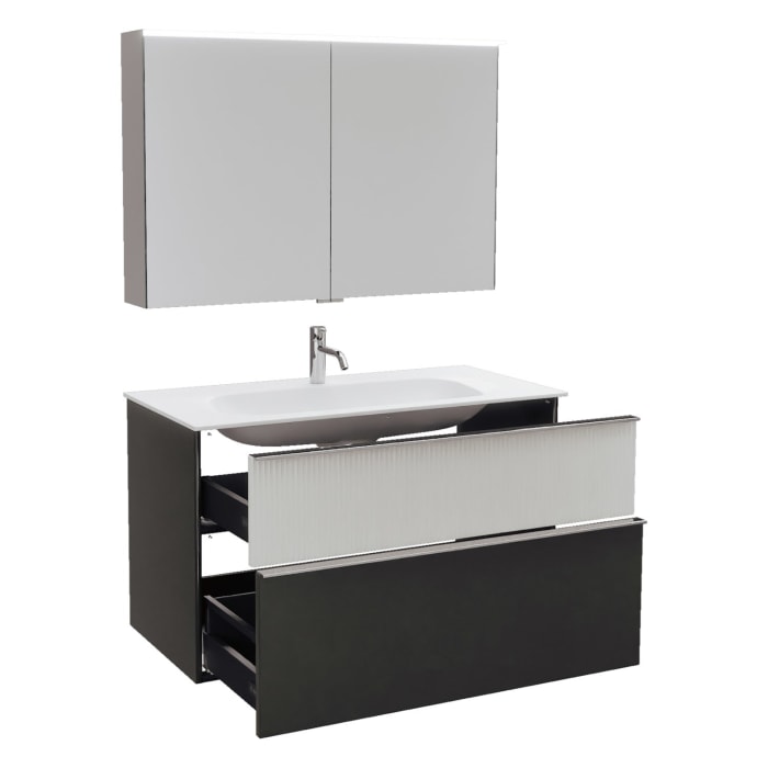 burgbad Fiumo 2.0 Badmöbelset 102 cm mit Waschtisch mit Unterschrank mit Griff G0146 und Spiegelschrank