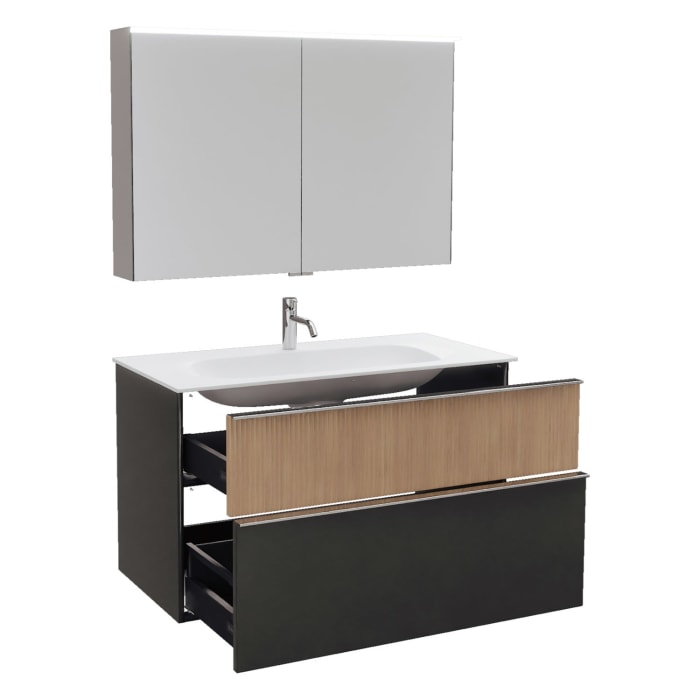 burgbad Fiumo 2.0 Badmöbelset 102 cm mit Waschtisch mit Unterschrank mit Griff G0146 und Spiegelschrank