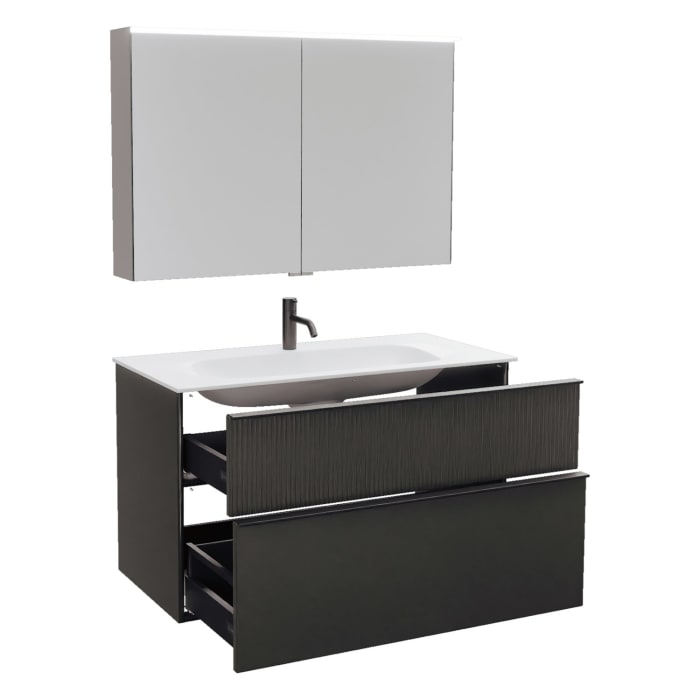 burgbad Fiumo 2.0 Badmöbelset 102 cm mit Waschtisch mit Unterschrank mit Griff G0200 und Spiegelschrank