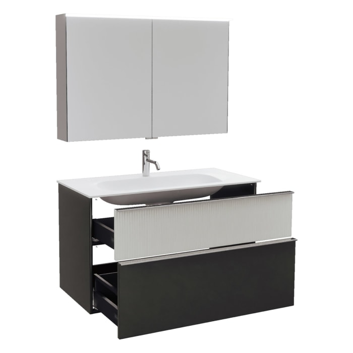 burgbad Fiumo 2.0 Badmöbelset 102 cm mit Waschtisch mit Unterschrank mit Griff G0146 und Spiegelschrank