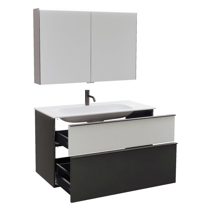 burgbad Fiumo 2.0 Badmöbelset 102 cm mit Waschtisch mit Unterschrank mit Griff G0200 und Spiegelschrank