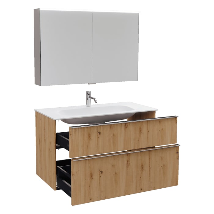 burgbad Fiumo 2.0 Badmöbelset 102 cm mit Waschtisch mit Unterschrank mit Griff G0146 und Spiegelschrank