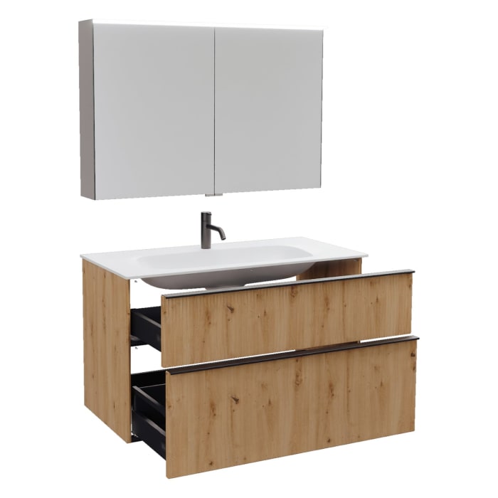 burgbad Fiumo 2.0 Badmöbelset 102 cm mit Waschtisch mit Unterschrank mit Griff G0200 und Spiegelschrank