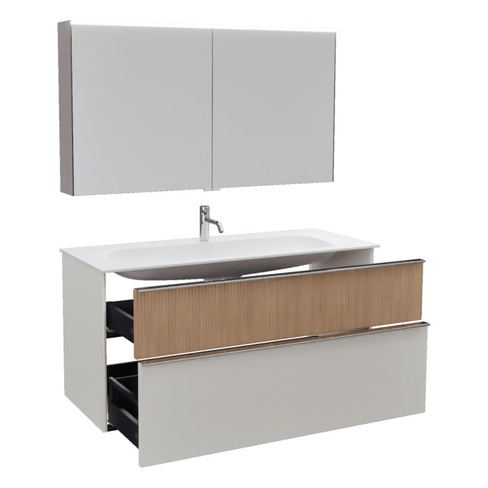 burgbad Fiumo 2.0 Badmöbelset 122 cm mit Waschtisch mit Unterschrank mit Griff G0146 und Spiegelschrank