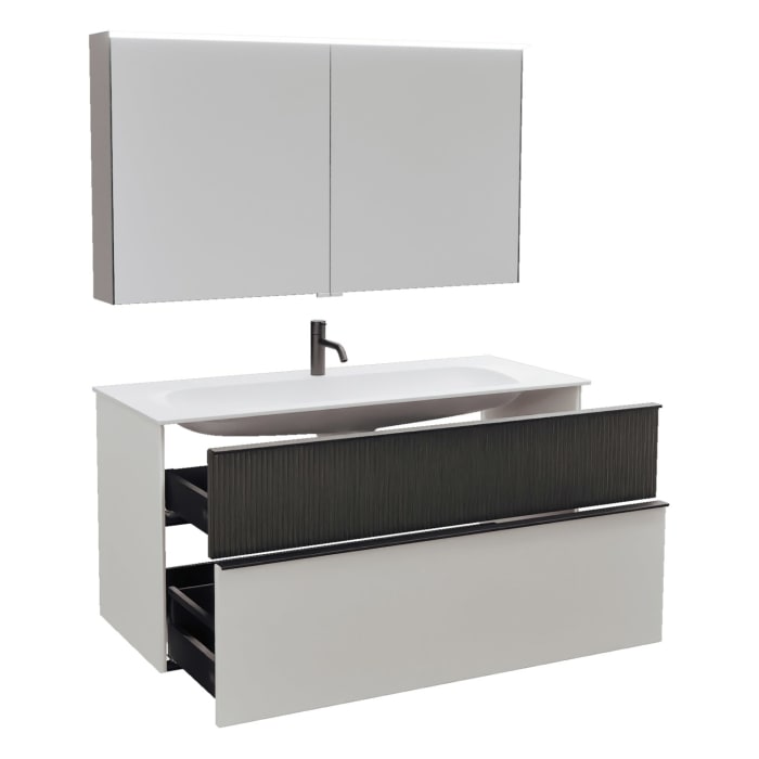 burgbad Fiumo 2.0 Badmöbelset 122 cm mit Waschtisch mit Unterschrank mit Griff G0200 und Spiegelschrank