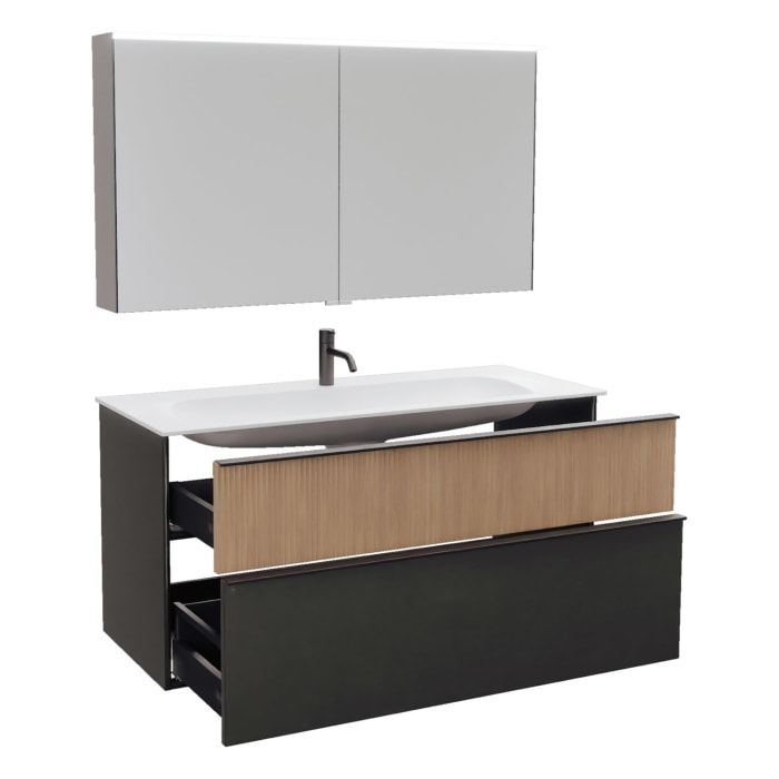 burgbad Fiumo 2.0 Badmöbelset 122 cm mit Waschtisch mit Unterschrank mit Griff G0200 und Spiegelschrank