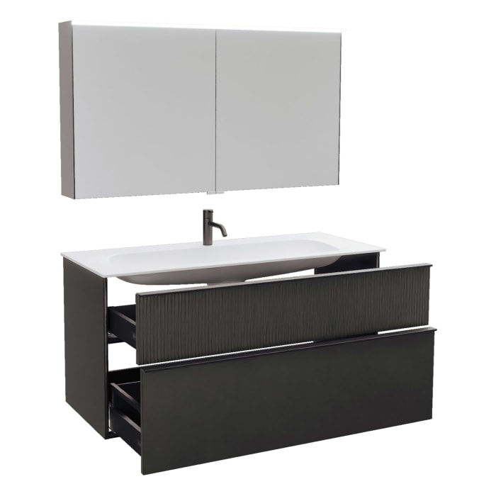 burgbad Fiumo 2.0 Badmöbelset 122 cm mit Waschtisch mit Unterschrank mit Griff G0200 und Spiegelschrank