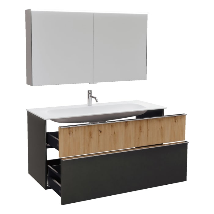 burgbad Fiumo 2.0 Badmöbelset 122 cm mit Waschtisch mit Unterschrank mit Griff G0146 und Spiegelschrank