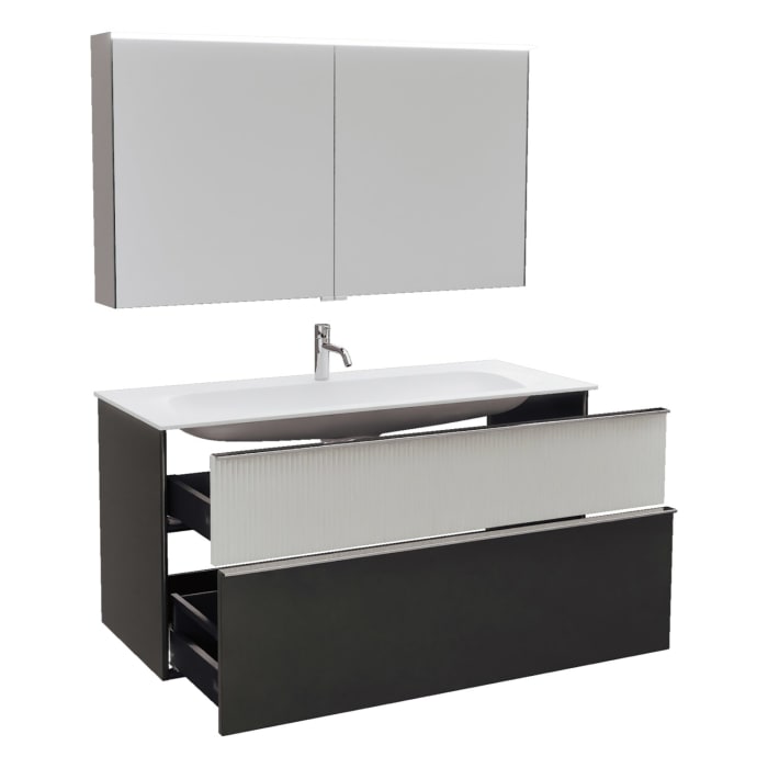 burgbad Fiumo 2.0 Badmöbelset 122 cm mit Waschtisch mit Unterschrank mit Griff G0146 und Spiegelschrank