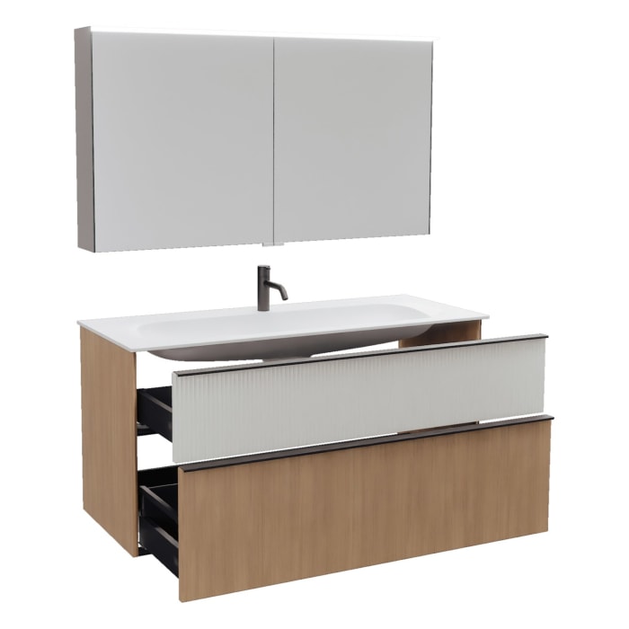 burgbad Fiumo 2.0 Badmöbelset 122 cm mit Waschtisch mit Unterschrank mit Griff G0200 und Spiegelschrank