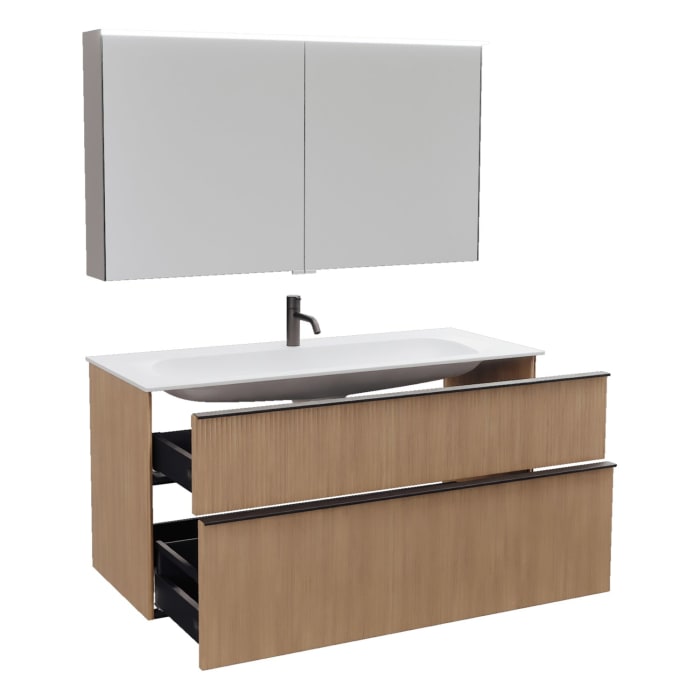 burgbad Fiumo 2.0 Badmöbelset 122 cm mit Waschtisch mit Unterschrank mit Griff G0200 und Spiegelschrank