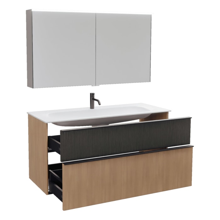 burgbad Fiumo 2.0 Badmöbelset 122 cm mit Waschtisch mit Unterschrank mit Griff G0200 und Spiegelschrank