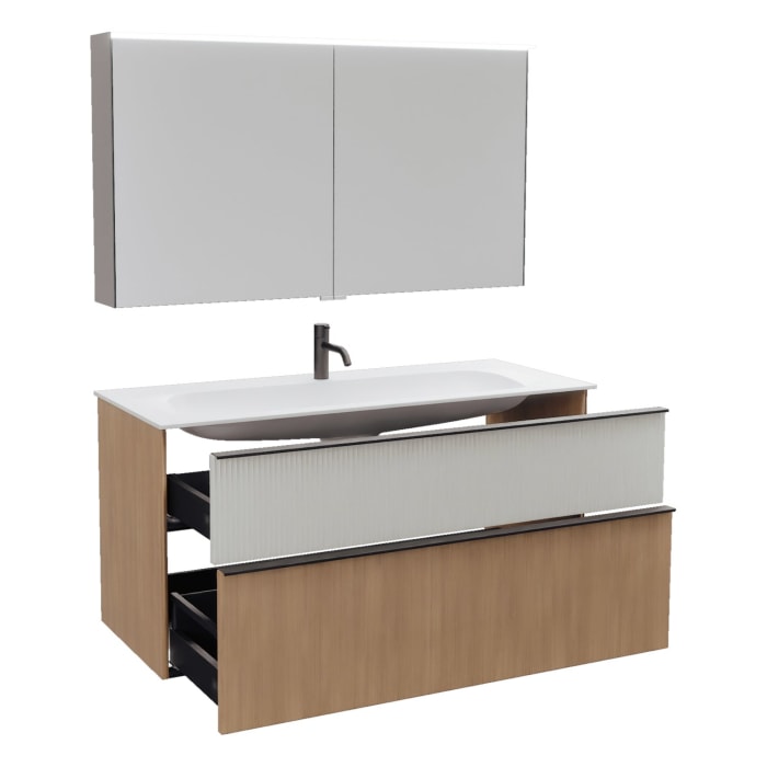 burgbad Fiumo 2.0 Badmöbelset 122 cm mit Waschtisch mit Unterschrank mit Griff G0200 und Spiegelschrank