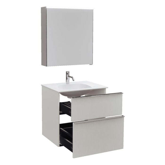 burgbad Fiumo 2.0 Badmöbelset 62 cm mit Waschtisch mit Unterschrank mit Griff G0146 und Spiegelschrank