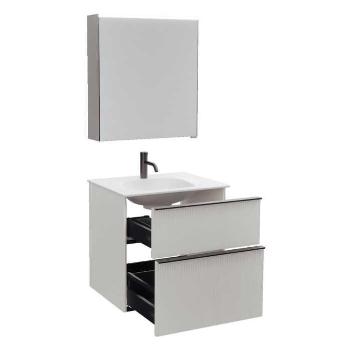 burgbad Fiumo 2.0 Badmöbelset 62 cm mit Waschtisch mit Unterschrank mit Griff G0200 und Spiegelschrank