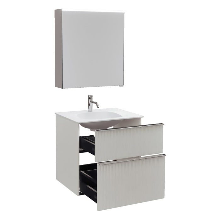 burgbad Fiumo 2.0 Badmöbelset 62 cm mit Waschtisch mit Unterschrank mit Griff G0146 und Spiegelschrank