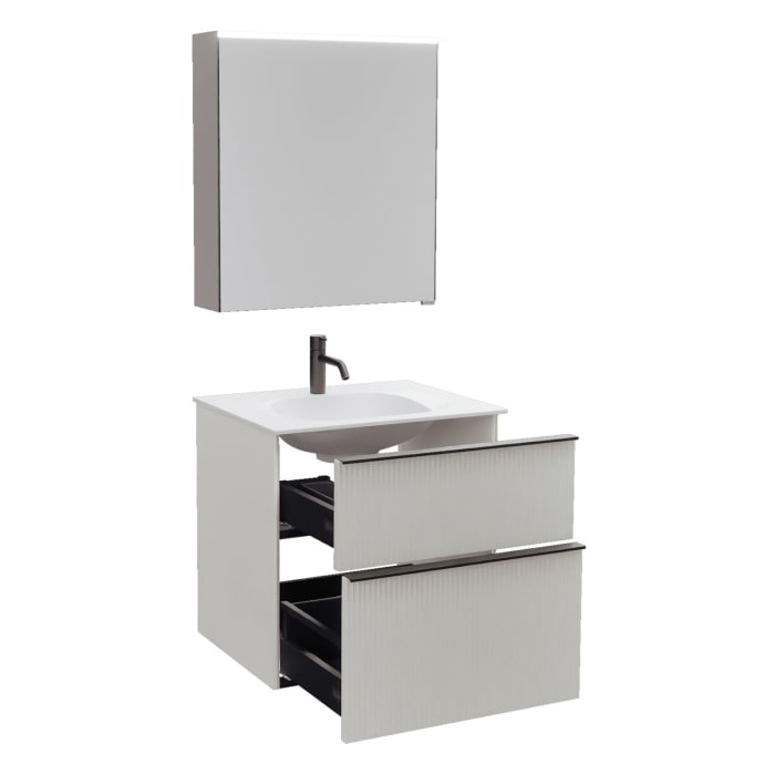 burgbad Fiumo 2.0 Badmöbelset 62 cm mit Waschtisch mit Unterschrank mit Griff G0200 und Spiegelschrank