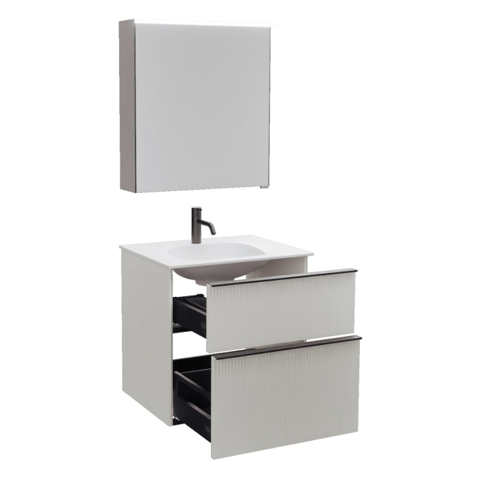 burgbad Fiumo 2.0 Badmöbelset 62 cm mit Waschtisch mit Unterschrank mit Griff G0200 und Spiegelschrank