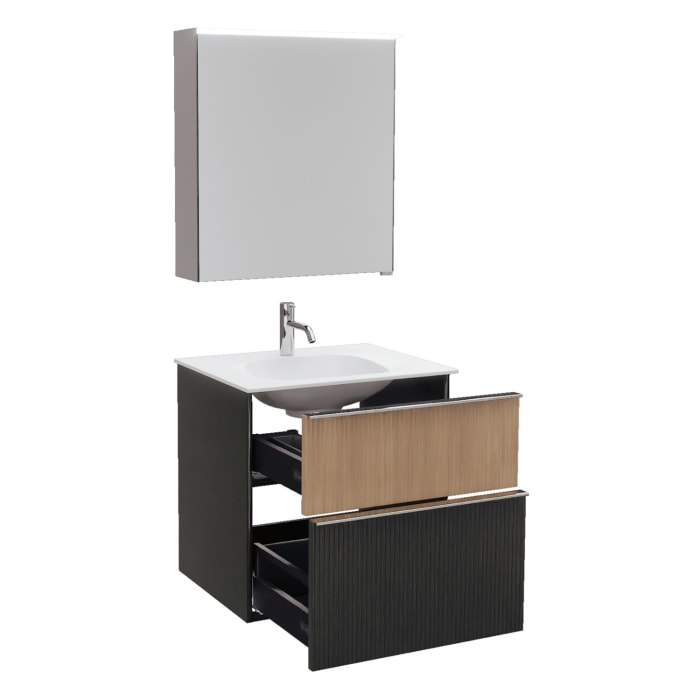 burgbad Fiumo 2.0 Badmöbelset 62 cm mit Waschtisch mit Unterschrank mit Griff G0146 und Spiegelschrank