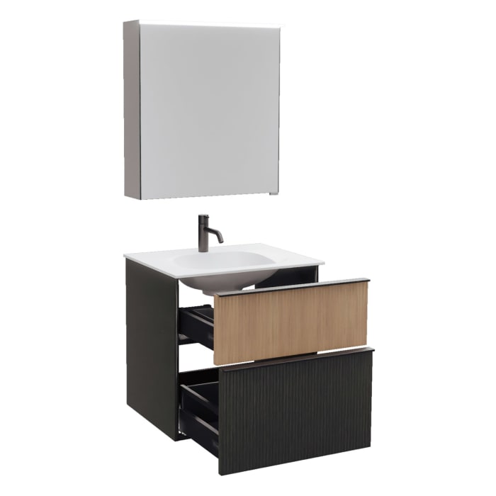 burgbad Fiumo 2.0 Badmöbelset 62 cm mit Waschtisch mit Unterschrank mit Griff G0200 und Spiegelschrank