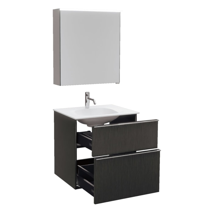 burgbad Fiumo 2.0 Badmöbelset 62 cm mit Waschtisch mit Unterschrank mit Griff G0146 und Spiegelschrank