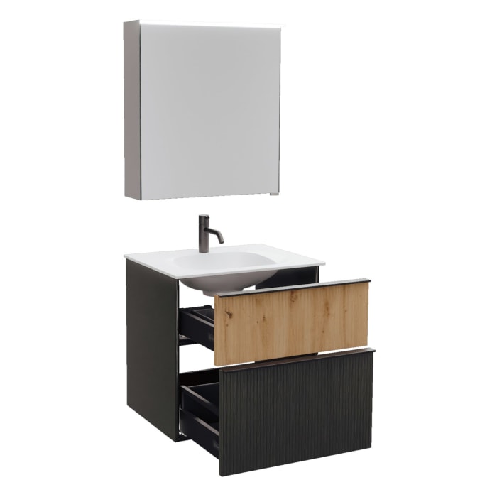 burgbad Fiumo 2.0 Badmöbelset 62 cm mit Waschtisch mit Unterschrank mit Griff G0200 und Spiegelschrank