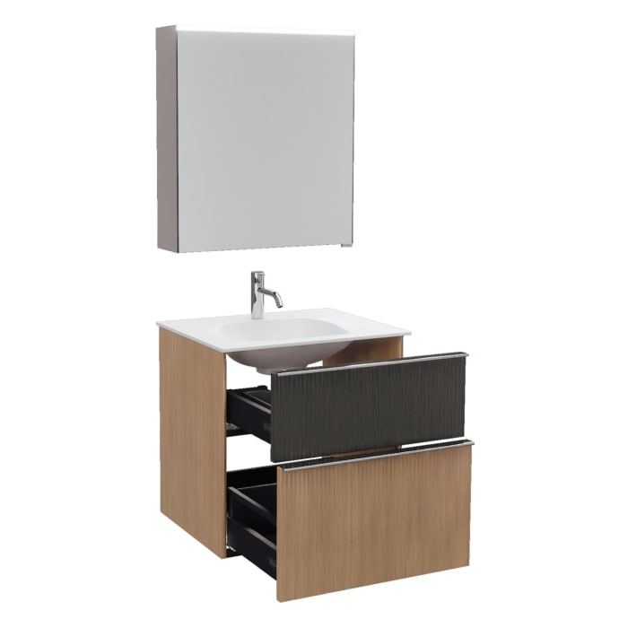 burgbad Fiumo 2.0 Badmöbelset 62 cm mit Waschtisch mit Unterschrank mit Griff G0146 und Spiegelschrank