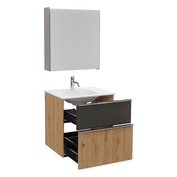 burgbad Fiumo 2.0 Badmöbelset 62 cm mit Waschtisch mit Unterschrank mit Griff G0146 und Spiegelschrank