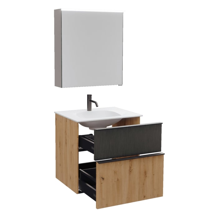 burgbad Fiumo 2.0 Badmöbelset 62 cm mit Waschtisch mit Unterschrank mit Griff G0200 und Spiegelschrank