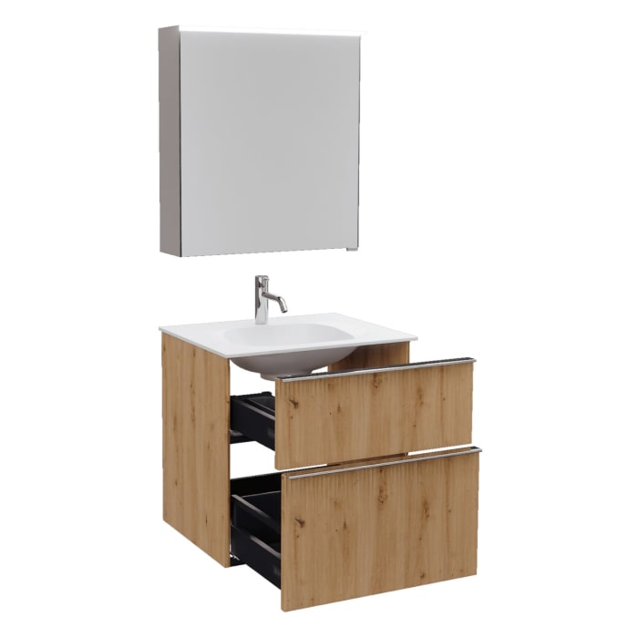 burgbad Fiumo 2.0 Badmöbelset 62 cm mit Waschtisch mit Unterschrank mit Griff G0146 und Spiegelschrank