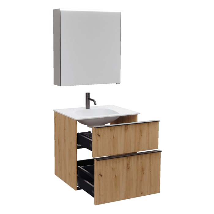 burgbad Fiumo 2.0 Badmöbelset 62 cm mit Waschtisch mit Unterschrank mit Griff G0200 und Spiegelschrank