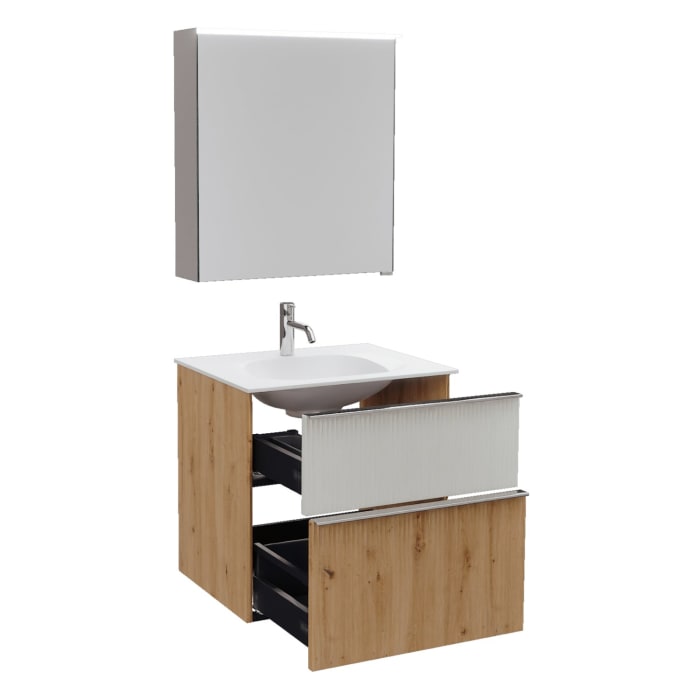 burgbad Fiumo 2.0 Badmöbelset 62 cm mit Waschtisch mit Unterschrank mit Griff G0146 und Spiegelschrank