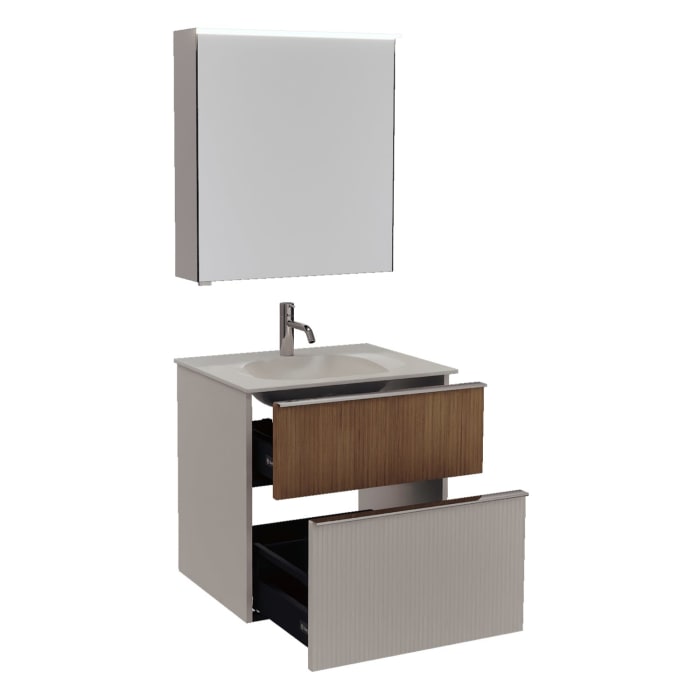 burgbad Fiumo 2.0 Badmöbelset 62 cm mit Waschtisch mit Unterschrank mit Griff G0146 und Spiegelschrank