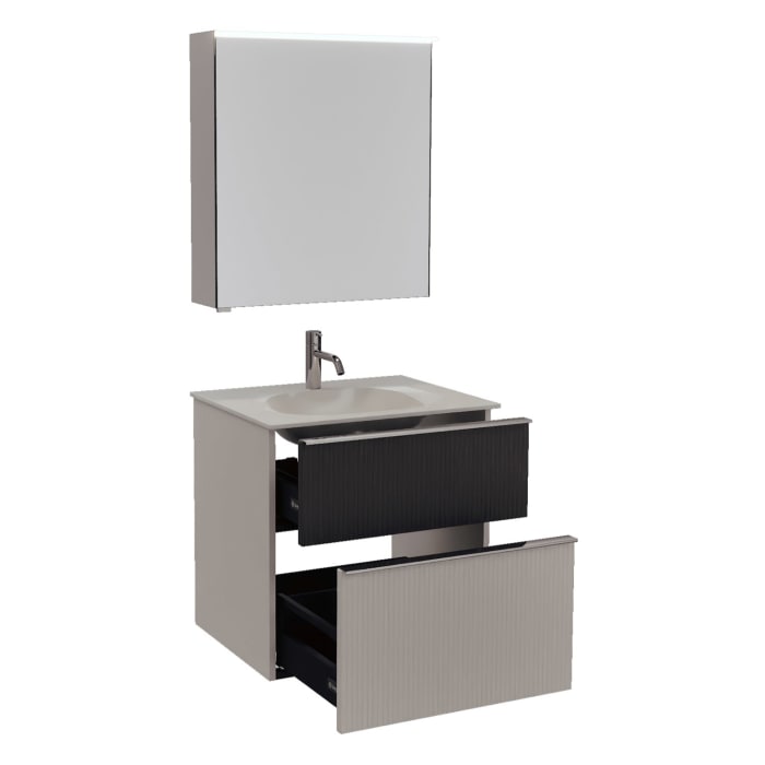 burgbad Fiumo 2.0 Badmöbelset 62 cm mit Waschtisch mit Unterschrank mit Griff G0146 und Spiegelschrank