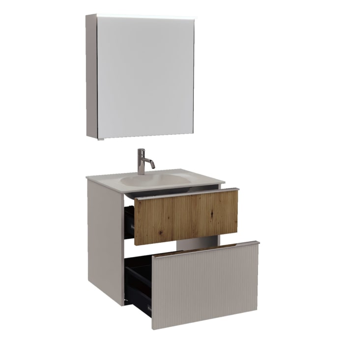 burgbad Fiumo 2.0 Badmöbelset 62 cm mit Waschtisch mit Unterschrank mit Griff G0146 und Spiegelschrank